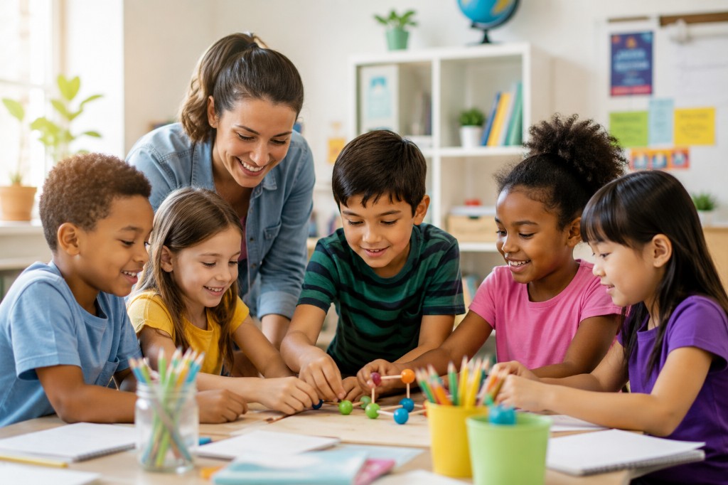 Crianças e adolescentes em atividade educativa com acompanhamento de responsável
